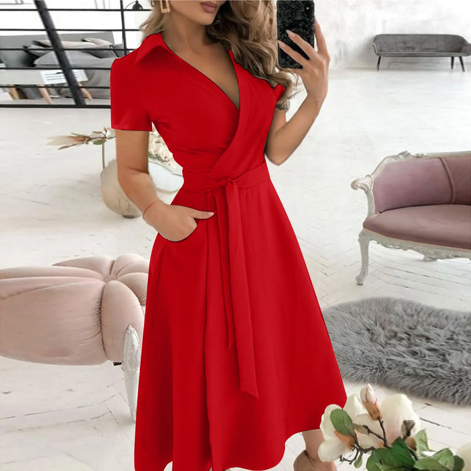 Women'S Red Formal Wear - Busana musim semi musim panas baju