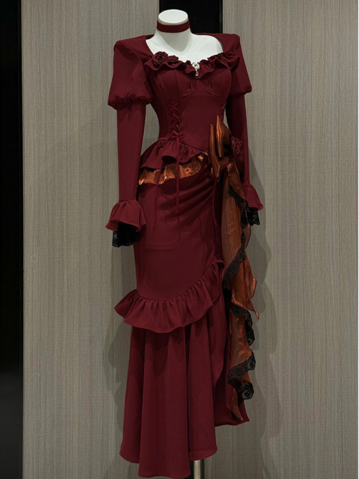 Women'S Red Formal Wear - Gaun Vintage Merah Musim Semi Gaun