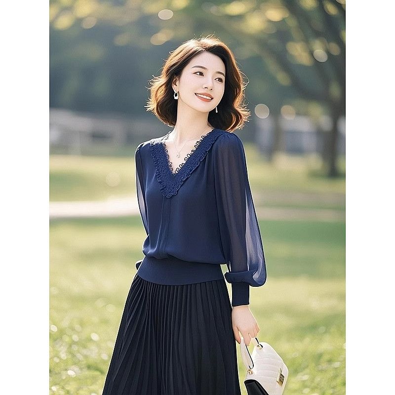 Silk Blouse - Kemeja Lengan Panjang Kerah V Warna