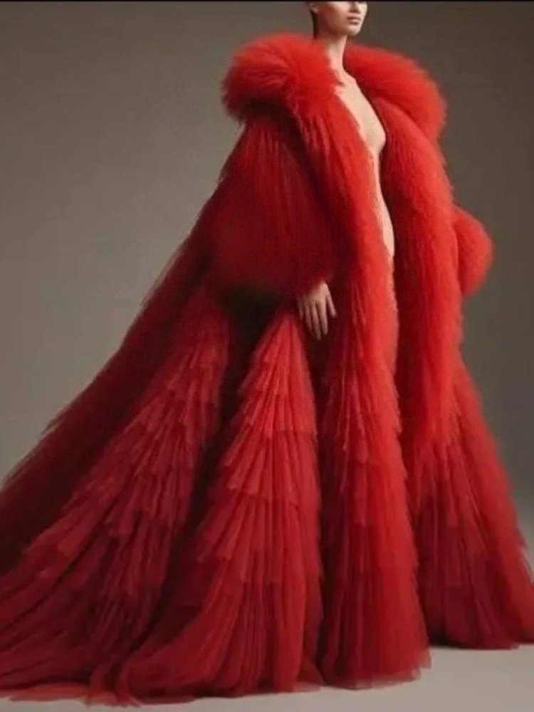 Jubah Lengan Panjang Berlipit  - Women'S Red Formal Wear ulasan dan harga