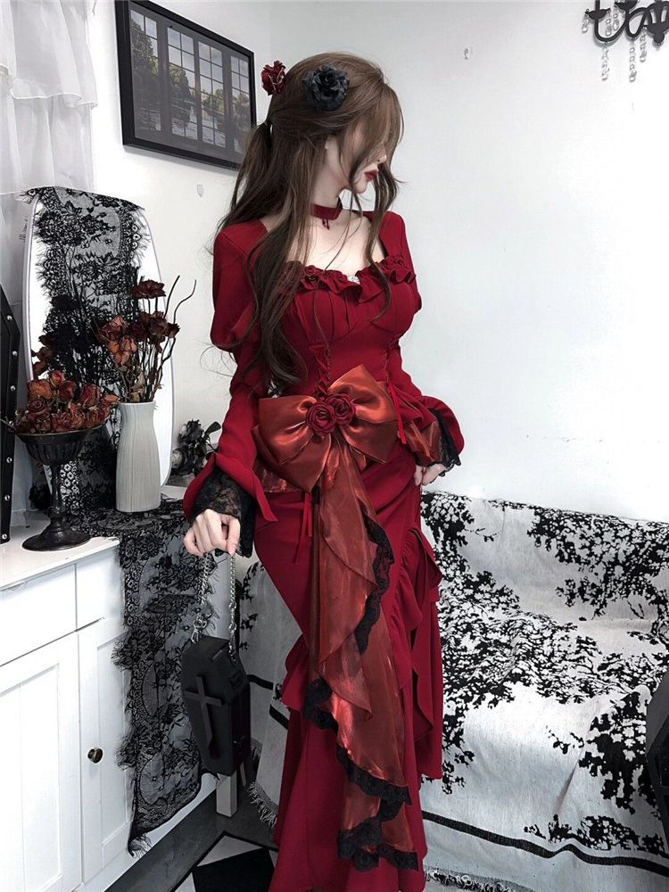Gaun Vintage Merah Musim Semi  - Women'S Red Formal Wear ulasan dan harga