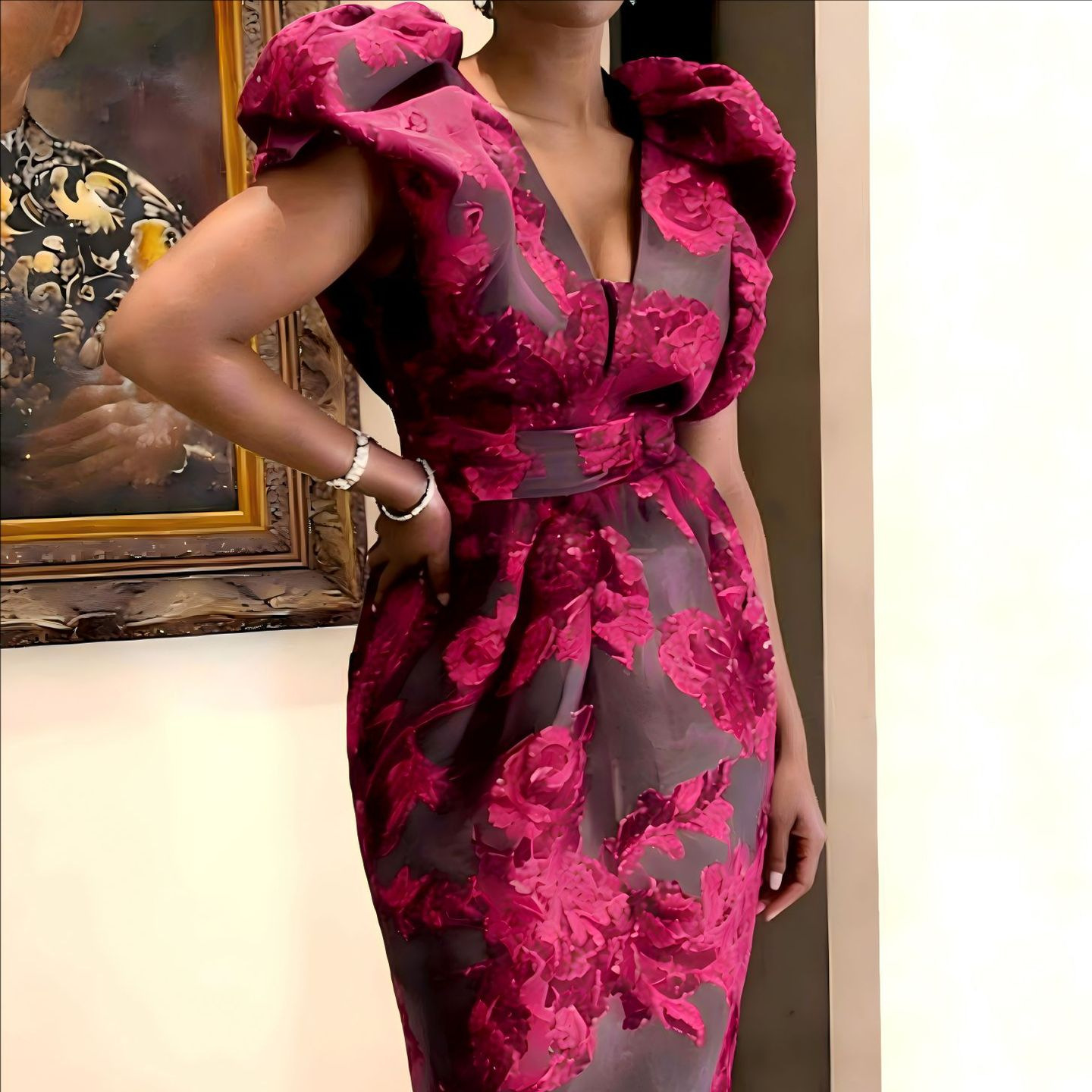 QMANSHA Gaun Koktail Jacquard  - Midi Dress ulasan dan harga