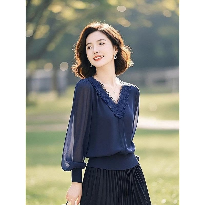 Kemeja Lengan Panjang Kerah V  - Silk Blouse ulasan dan harga