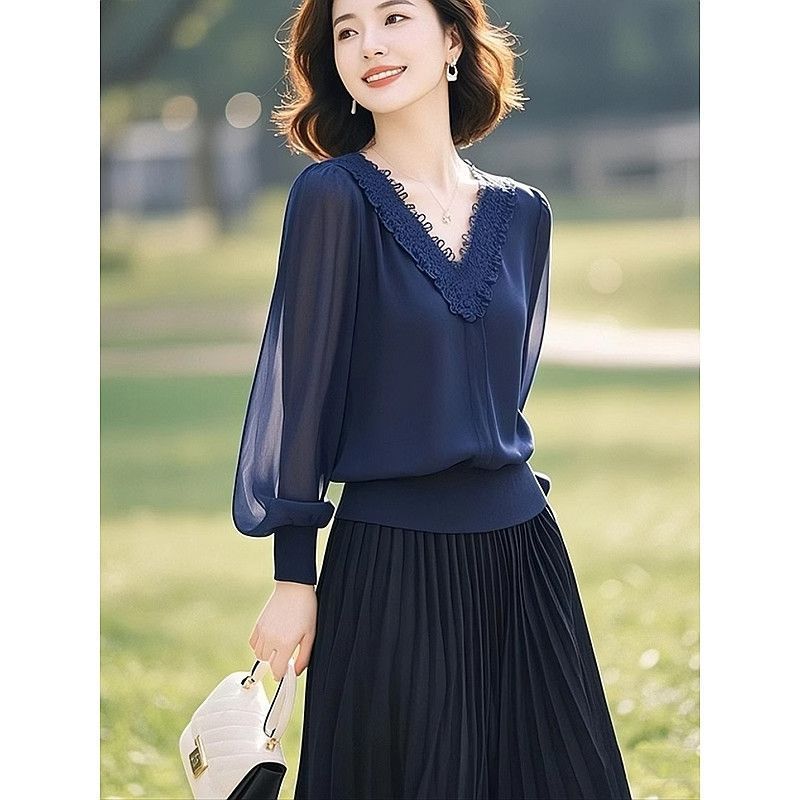 Kemeja Lengan Panjang Kerah V  - Silk Blouse ulasan dan harga